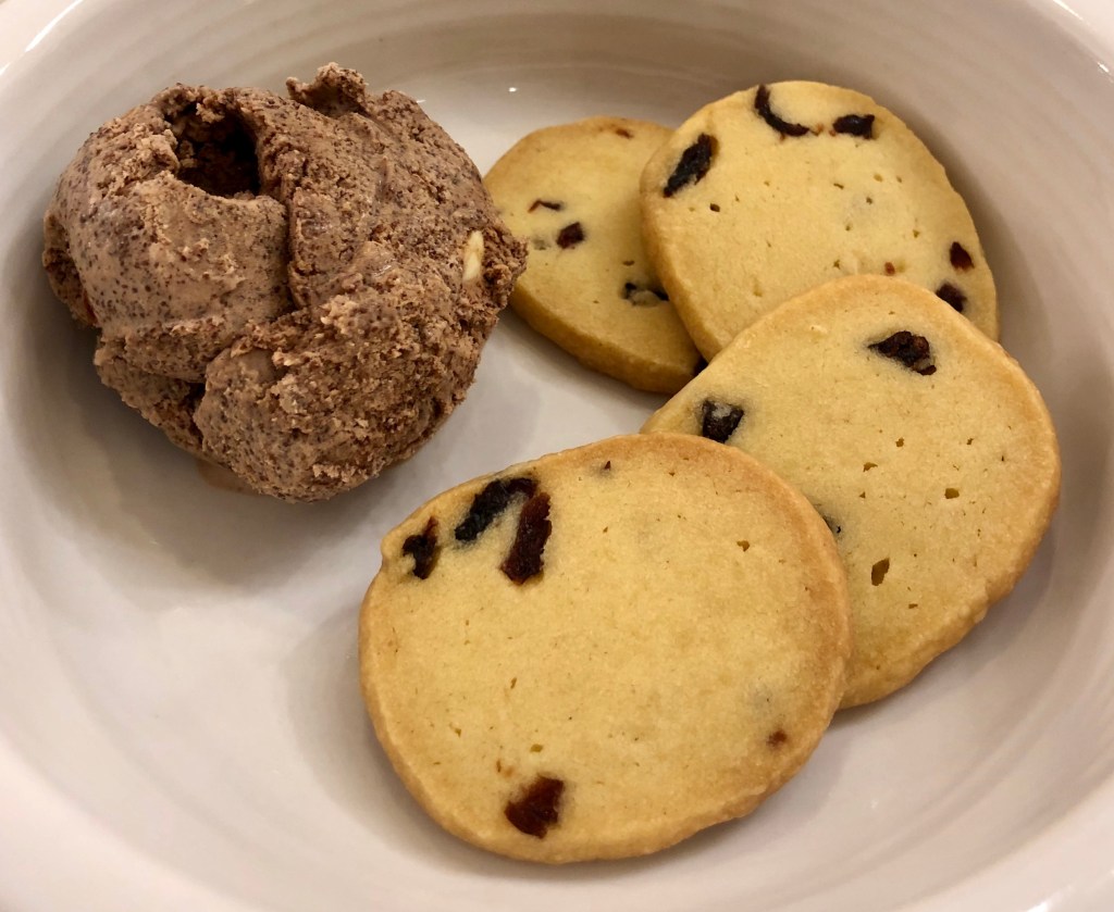 Dark Chocolate and Almond Ice Cream with Cranberry Shortbread Cookies