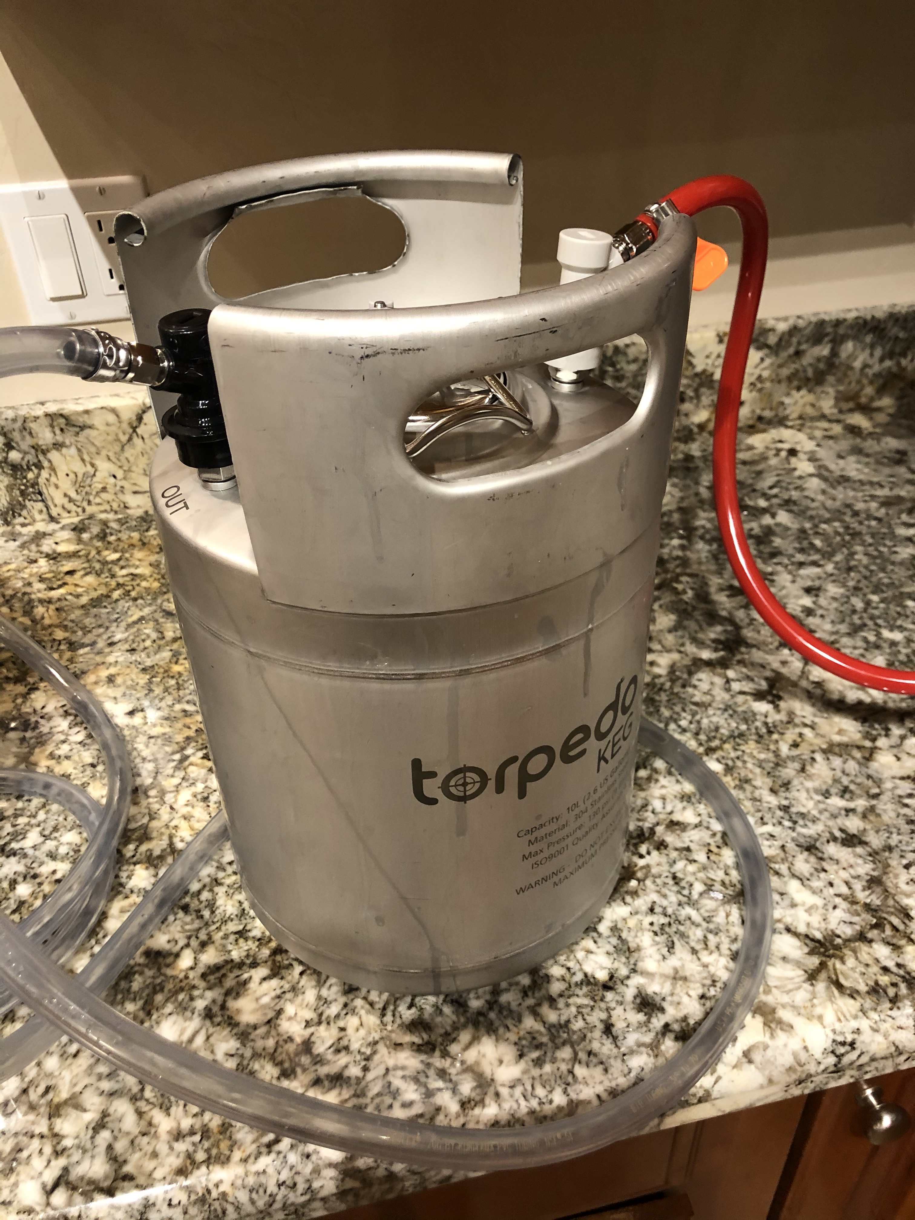 Ball Lock Keg: Liquid out line and CO2 in-line attached.