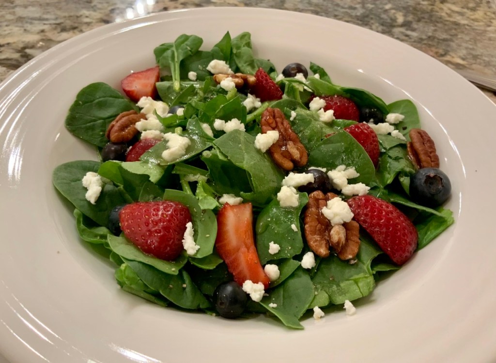 Red, White, and Blue Salad: Strawberry, Blueberry, Spinach with Goat Cheese