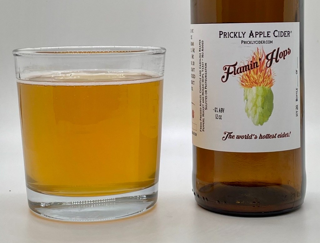 Flamin’ Hops Cider: Bottle and glass.