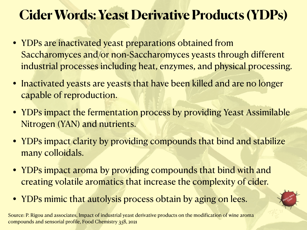 Yeast Derivative Products (YDPs) can aid fermentation, turbidity, and aroma.